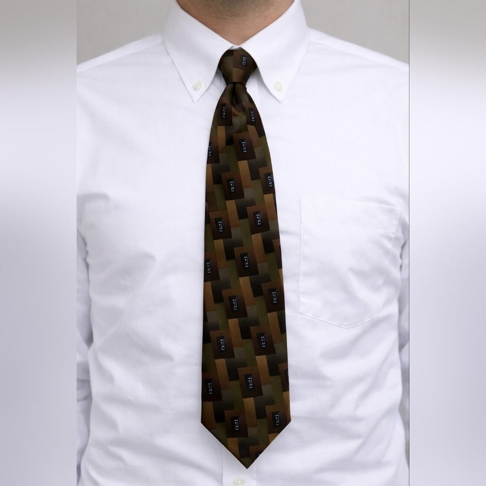 3/$30 VTG STONEHENGE Christopher Reeve Geometric Patchwork Silk Tie